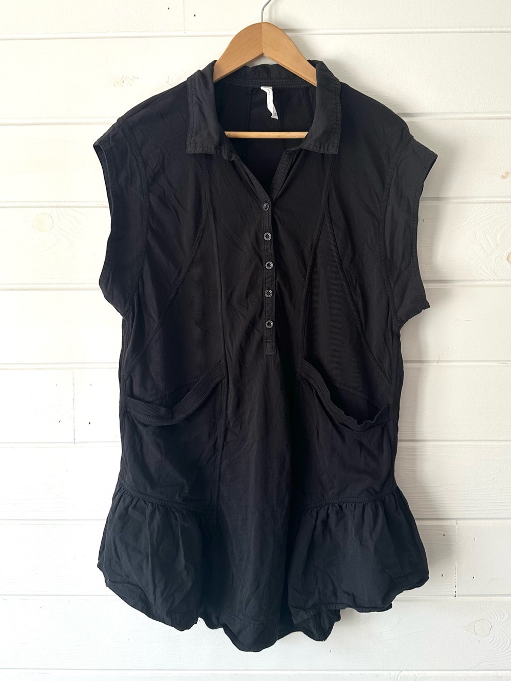 Daily Practice by Anthropologie Short-Sleeve Relaxed Tango Ruffle Dress Black S